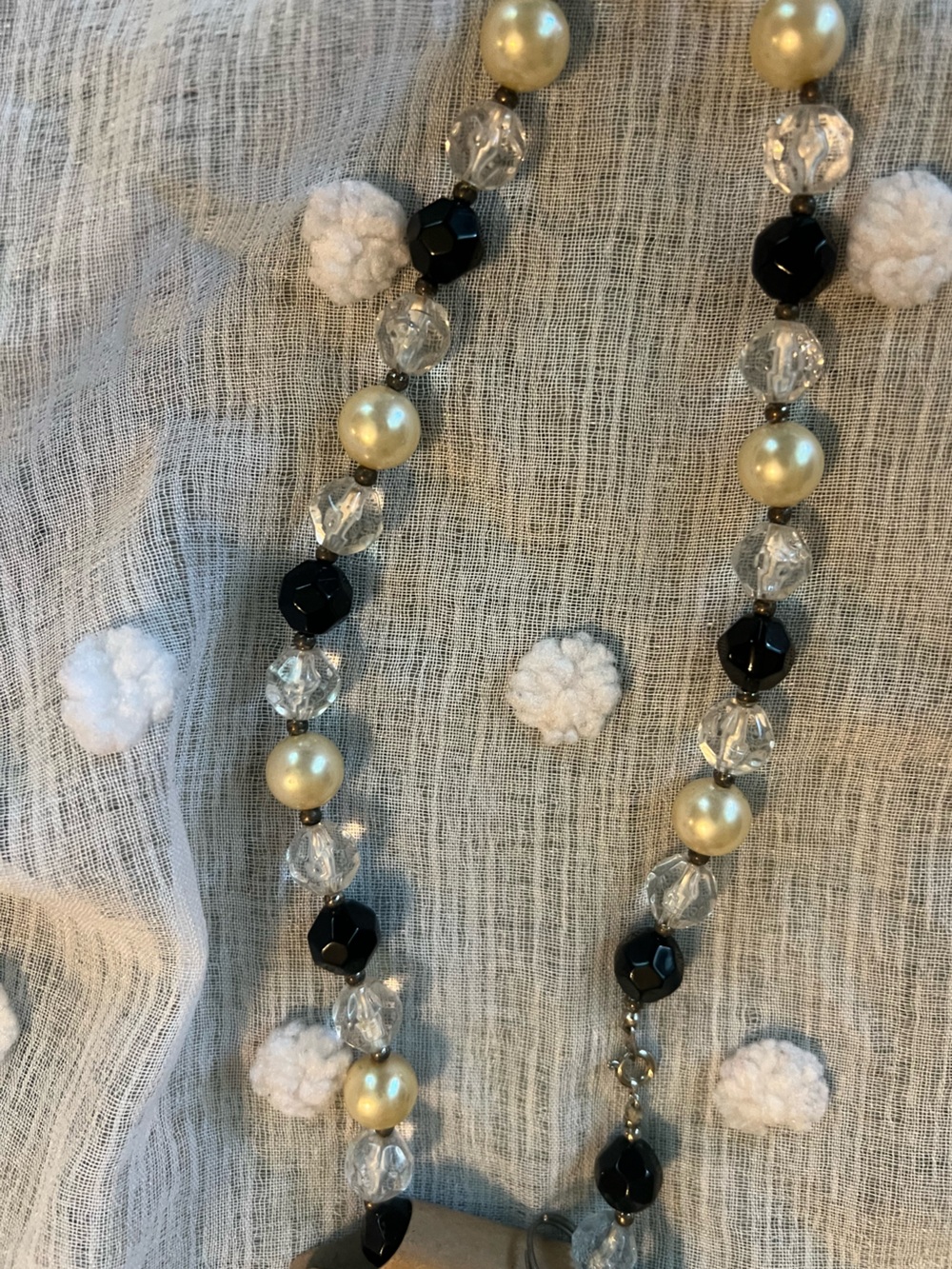 Elegant Pearl and Crystal Bead Necklace - Black, Gold, Clear